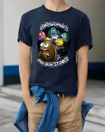 Funny Oh Brother This Guy Stinks Meme Cartoon tshirt - model wearing navy tee with hands in pockets