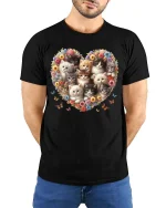 Cute Kitten Flower Heart Aesthetic Cat Lover tshirt Style - model wearing black tee with hands behind back