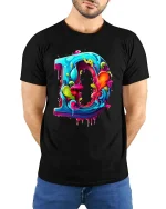 Color Splash Letter D Graffiti Art Style tshirt Vivid Ink - model wearing black tee with hands behind back