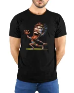 Crazy Cartoon Runner Funny Expression Street Style tshirt - model wearing black tee with hands behind back