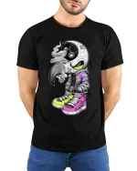 Street Raven Skull Sneaker Style Urban Graphic tshirt - model wearing black tee with hands behind back