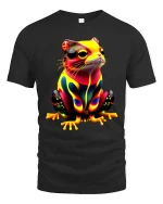 Neon Frog Art T Shirt Colorful Cute Psychedelic Animal Style - black t-shirt on white background