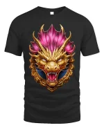Golden Dragon Crest T Shirt Fierce Mythical Power Emblem Style - black t-shirt on white background