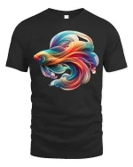 Colorful Flow Fish T Shirt Abstract Artistic Ocean Style Design - black t-shirt on white background