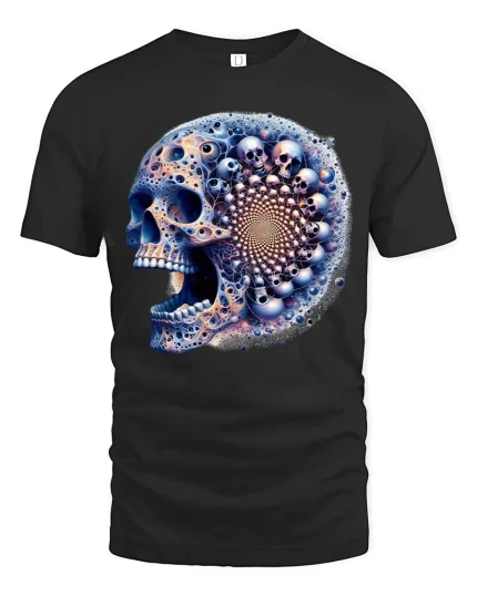 Fractal Skull T Shirt Psychedelic Cosmic Mind Bend Art Style - black t-shirt on white background