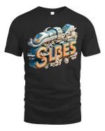 Retro Vibes Train T Shirt Vintage Style Travel Graphic Design - black t-shirt on white background