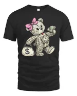 Money Bear T Shirt Cute Cash Lover Funny Rich Vibes Graphic - black t-shirt on white background