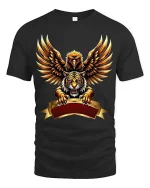 Eagle And Tiger Power Crest T Shirt Fierce Bold Animal Fusion Art - black t-shirt on white background