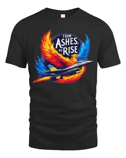From Ashes We Rise Phoenix Jet T Shirt Bold Fighter Spirit Art - black t-shirt on white background