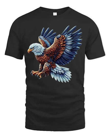Majestic Flying Eagle T Shirt Bold Patriotic Freedom Style Art - black t-shirt on white background