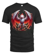 Fiery Phoenix Eagle T Shirt Mythical Flame Wings Power Design - black t-shirt on white background