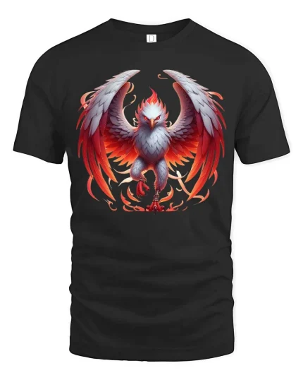 Fiery Phoenix Eagle T Shirt Mythical Flame Wings Power Design - black t-shirt on white background