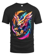 Colorful Dragon Beast T Shirt Vibrant Fantasy Power Art Style - black t-shirt on white background