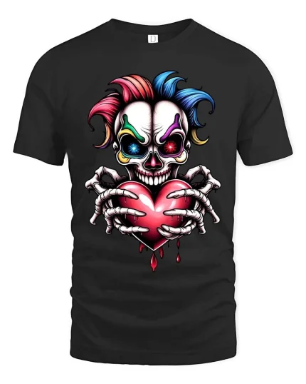 Creepy Skull Heart T Shirt Dark Love Gothic Graphic Style - black t-shirt on white background