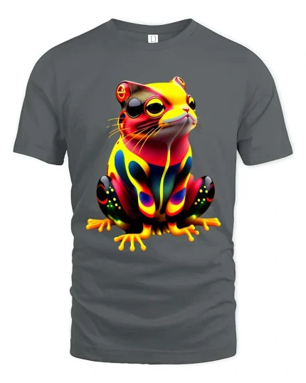 Neon Frog Art T Shirt Colorful Cute Psychedelic Animal Style - gray t-shirt on white background