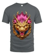 Golden Dragon Crest T Shirt Fierce Mythical Power Emblem Style - gray t-shirt on white background