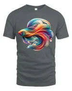Colorful Flow Fish T Shirt Abstract Artistic Ocean Style Design - gray t-shirt on white background