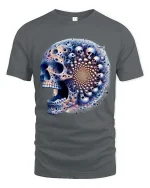 Fractal Skull T Shirt Psychedelic Cosmic Mind Bend Art Style - gray t-shirt on white background