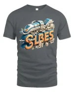 Retro Vibes Train T Shirt Vintage Style Travel Graphic Design - gray t-shirt on white background