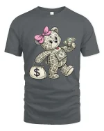 Money Bear T Shirt Cute Cash Lover Funny Rich Vibes Graphic - gray t-shirt on white background