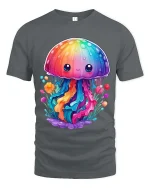 Cute Rainbow Jellyfish T Shirt Kawaii Ocean Fantasy Style Art - gray t-shirt on white background