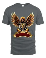 Eagle And Tiger Power Crest T Shirt Fierce Bold Animal Fusion Art - gray t-shirt on white background