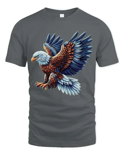 Majestic Flying Eagle T Shirt Bold Patriotic Freedom Style Art - gray t-shirt on white background