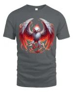 Fiery Phoenix Eagle T Shirt Mythical Flame Wings Power Design - gray t-shirt on white background