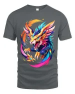 Colorful Dragon Beast T Shirt Vibrant Fantasy Power Art Style - gray t-shirt on white background