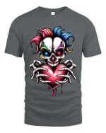 Creepy Skull Heart T Shirt Dark Love Gothic Graphic Style - gray t-shirt on white background