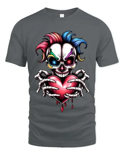 Creepy Skull Heart T Shirt Dark Love Gothic Graphic Style - gray t-shirt on white background