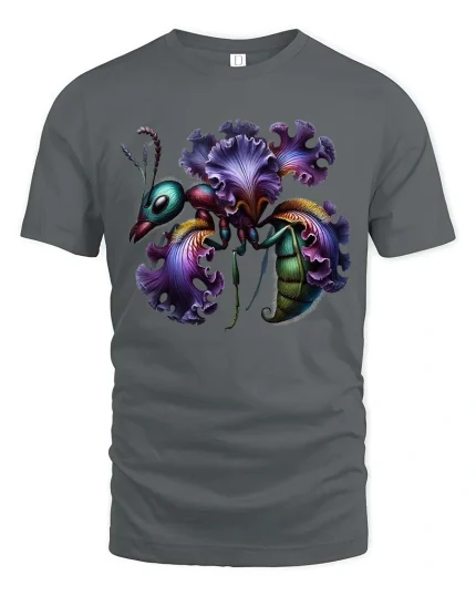 Surreal Floral Insect T Shirt Artistic Fantasy Nature Design - gray t-shirt on white background