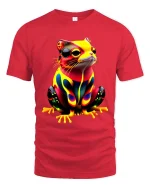 Neon Frog Art T Shirt Colorful Cute Psychedelic Animal Style - red t-shirt on white background