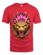 Golden Dragon Crest T Shirt Fierce Mythical Power Emblem Style - red t-shirt on white background