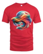 Colorful Flow Fish T Shirt Abstract Artistic Ocean Style Design - red t-shirt on white background