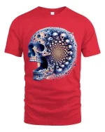 Fractal Skull T Shirt Psychedelic Cosmic Mind Bend Art Style - red t-shirt on white background