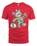 Money Bear T Shirt Cute Cash Lover Funny Rich Vibes Graphic - red t-shirt on white background