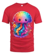 Cute Rainbow Jellyfish T Shirt Kawaii Ocean Fantasy Style Art - red t-shirt on white background