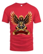 Eagle And Tiger Power Crest T Shirt Fierce Bold Animal Fusion Art - red t-shirt on white background
