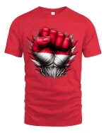 Powerful Red White Fist T Shirt Bold Strength Statement Graphic - red t-shirt on white background