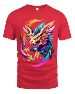 Colorful Dragon Beast T Shirt Vibrant Fantasy Power Art Style - red t-shirt on white background