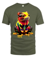 Neon Frog Art T Shirt Colorful Cute Psychedelic Animal Style - military green t-shirt on white background