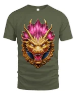 Golden Dragon Crest T Shirt Fierce Mythical Power Emblem Style - military green t-shirt on white background