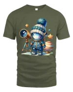 Cute Astronaut Space T Shirt Cartoon Galaxy Explorer Style Art - military green t-shirt on white background