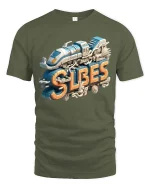 Retro Vibes Train T Shirt Vintage Style Travel Graphic Design - military green t-shirt on white background