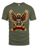 Eagle And Tiger Power Crest T Shirt Fierce Bold Animal Fusion Art - military green t-shirt on white background
