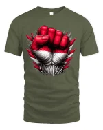 Powerful Red White Fist T Shirt Bold Strength Statement Graphic - military green t-shirt on white background