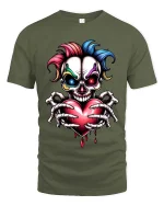 Creepy Skull Heart T Shirt Dark Love Gothic Graphic Style - military green t-shirt on white background