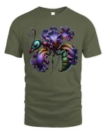 Surreal Floral Insect T Shirt Artistic Fantasy Nature Design - military green t-shirt on white background