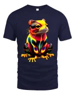 Neon Frog Art T Shirt Colorful Cute Psychedelic Animal Style - navy t-shirt on white background